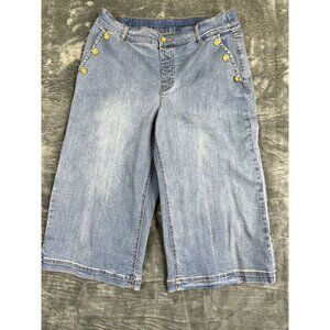 Isaac Mizrahi Live Women’s Denim Culottes Size 12 Blue Button Accent Stretch